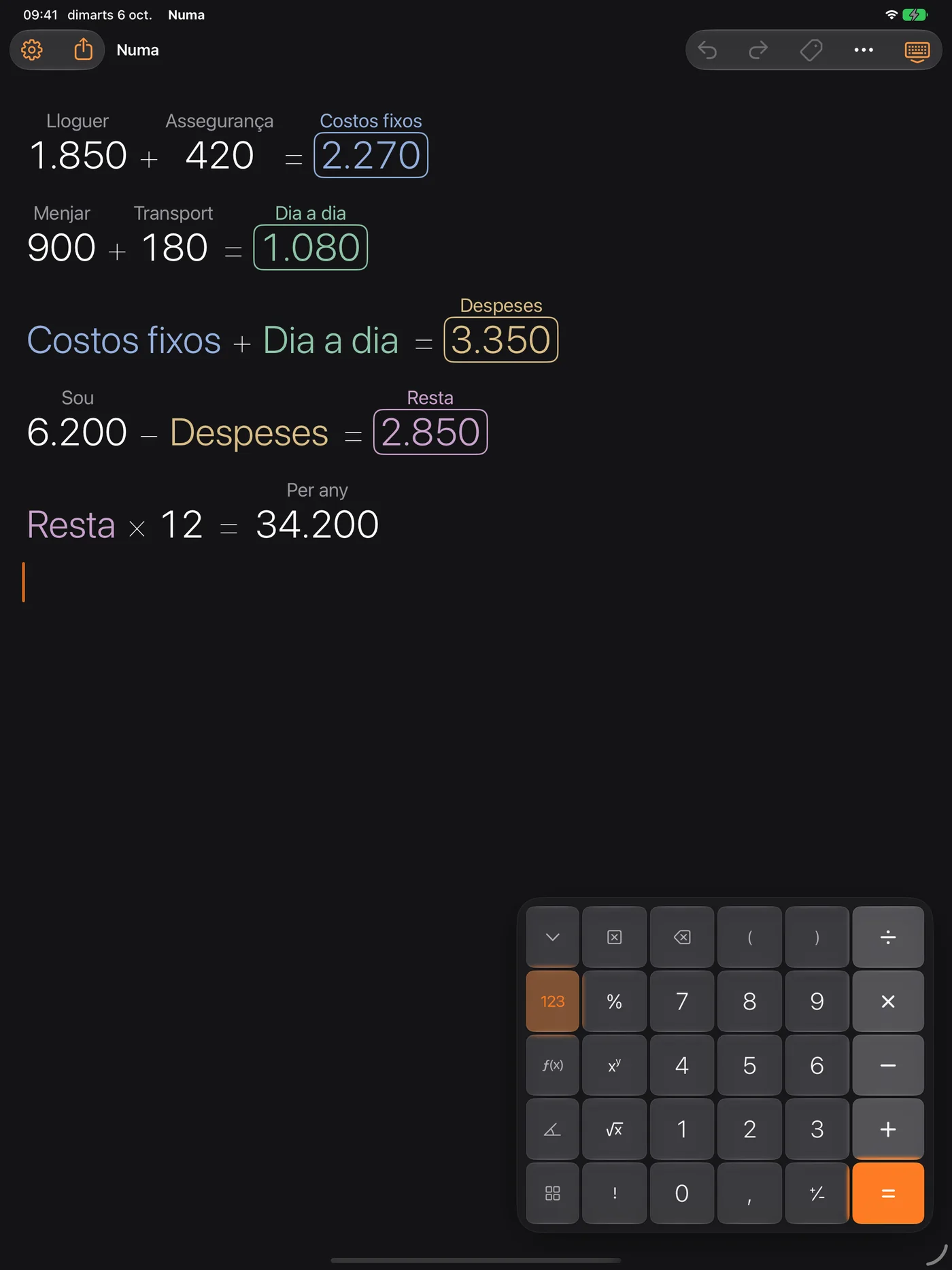 Cada càlcul es queda a lloc